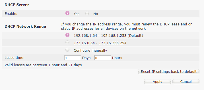 DHCP range on router